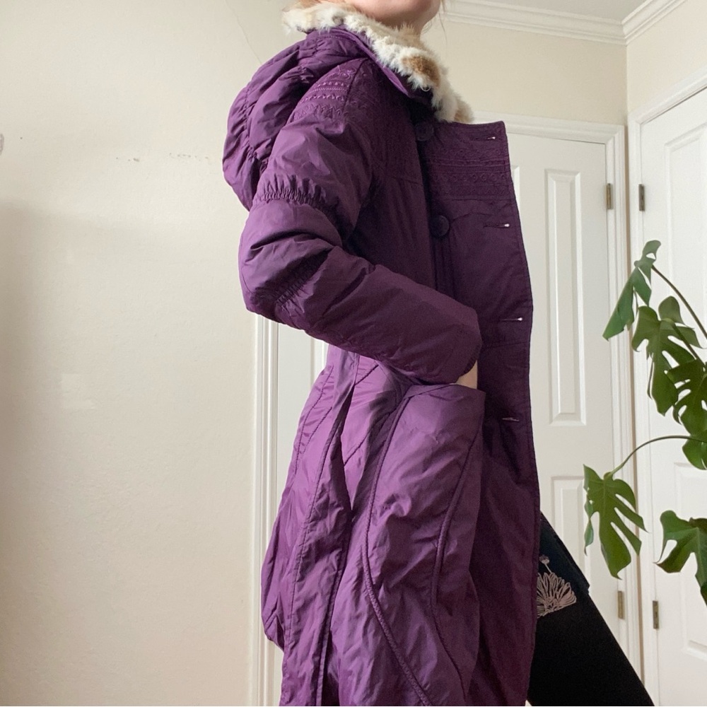 Women's Purple Fur-Trimmed Coat - Picture 6 of 13